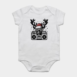 Retro Christmas Reindeer Santa Hat Baby Bodysuit